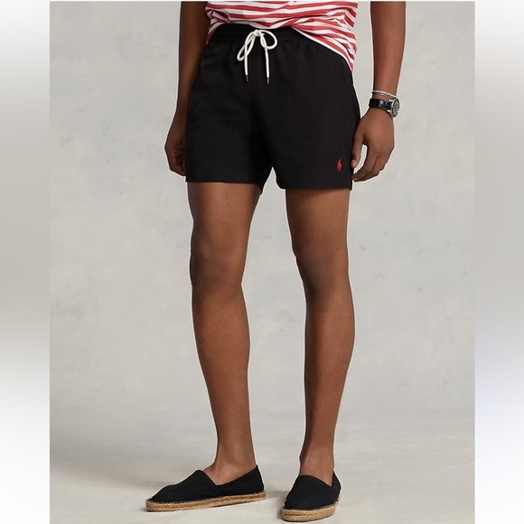 Polo Ralph Lauren‎ Swim Trunks 5.75” Traveller Classic Black Red Pony XL Summer - Picture 1 of 10
